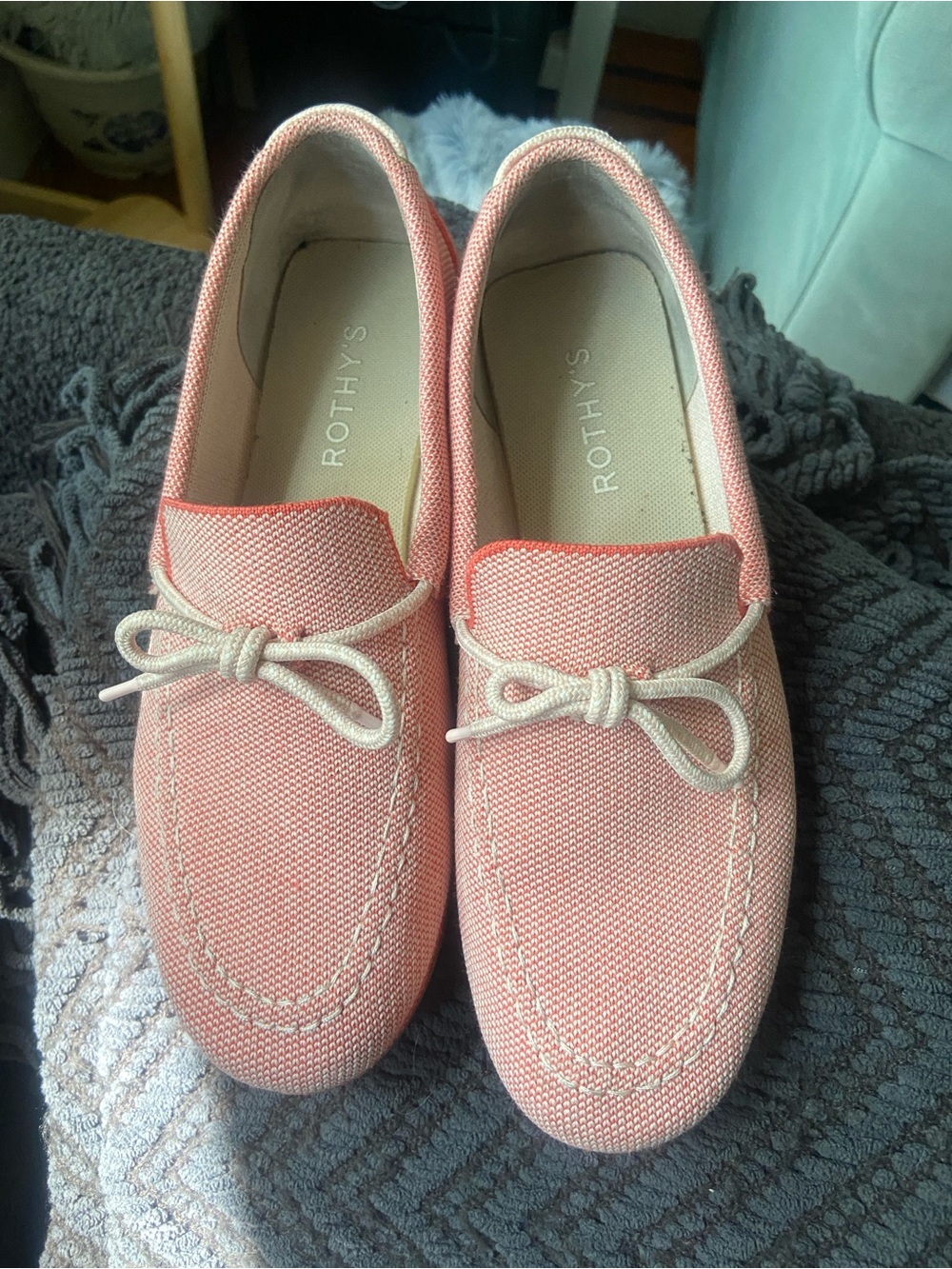 Rothy's Pink Knit Slip-On Loafers with Cream Laces - Picture 9 of 9